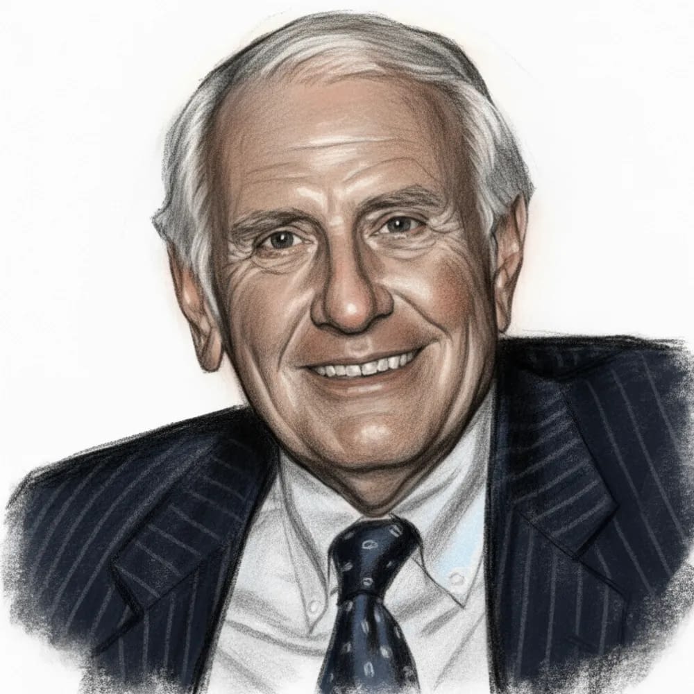 Charcoal portrait of Jim Rohn, American entrepreneur, author and business philosopher